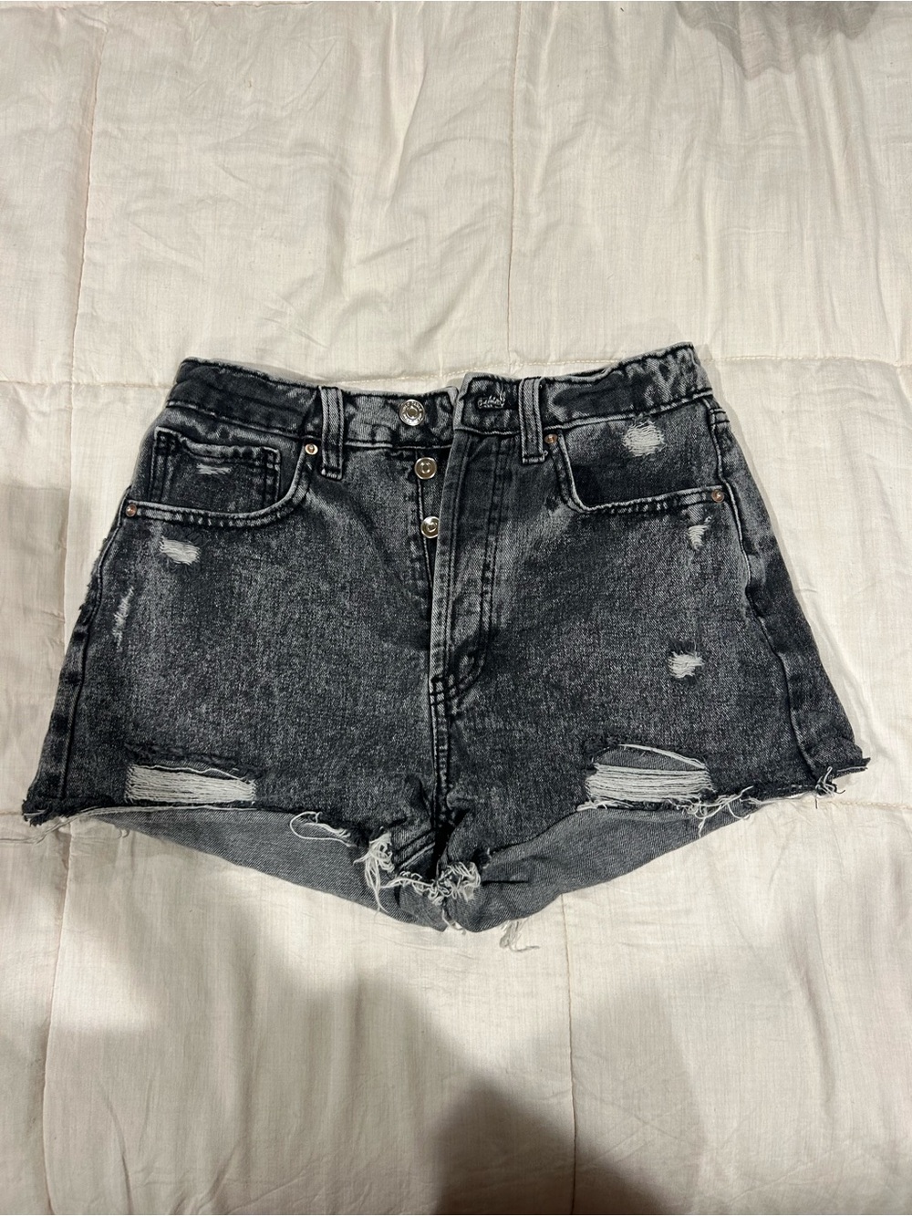 wild fable Black Distressed Button-Front Denim Shorts